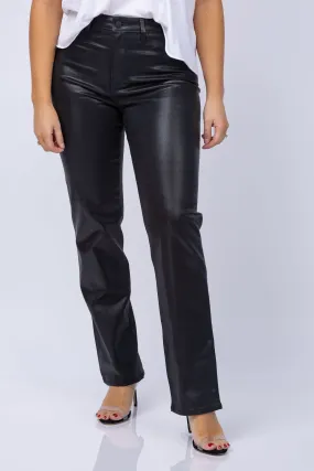 L'AGENCE Ginny High Rise Back Zip Pants in Noir Coated