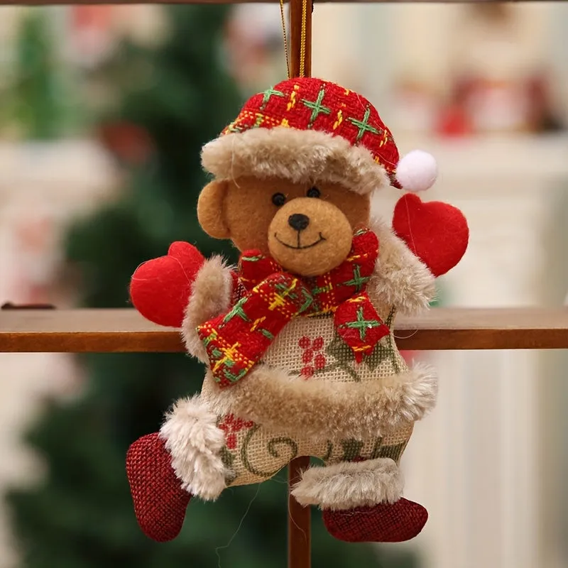 LattBy 4pcs Christmas Tree Ornaments Set - Dancing Santa, Reindeer, Snowman & Bear | Hangable Fabric Decor for Home & Office | Perfect for Holiday Vacation House