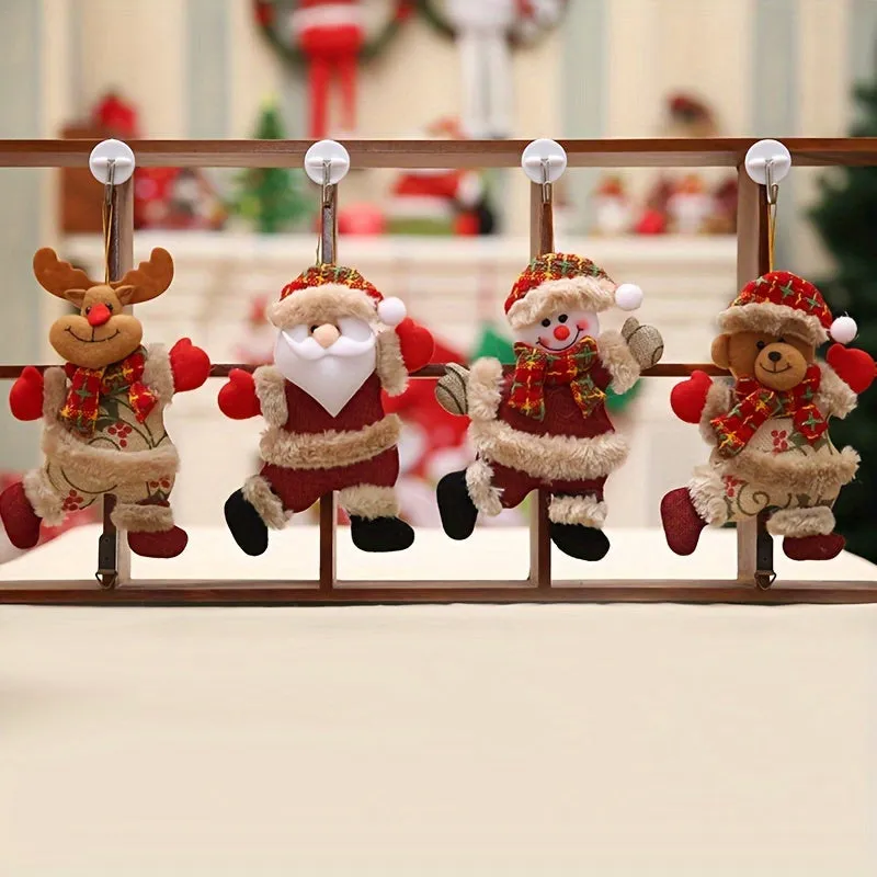 LattBy 4pcs Christmas Tree Ornaments Set - Dancing Santa, Reindeer, Snowman & Bear | Hangable Fabric Decor for Home & Office | Perfect for Holiday Vacation House