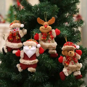 LattBy 4pcs Christmas Tree Ornaments Set - Dancing Santa, Reindeer, Snowman & Bear | Hangable Fabric Decor for Home & Office | Perfect for Holiday Vacation House