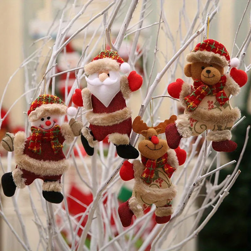 LattBy 4pcs Christmas Tree Ornaments Set - Dancing Santa, Reindeer, Snowman & Bear | Hangable Fabric Decor for Home & Office | Perfect for Holiday Vacation House