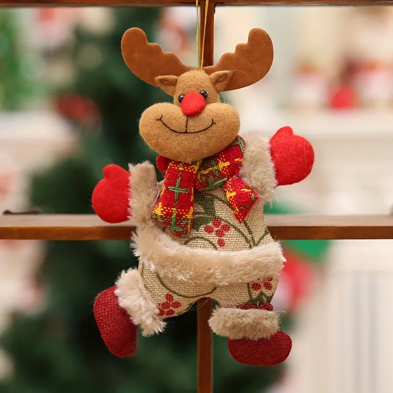 LattBy 4pcs Christmas Tree Ornaments Set - Dancing Santa, Reindeer, Snowman & Bear | Hangable Fabric Decor for Home & Office | Perfect for Holiday Vacation House