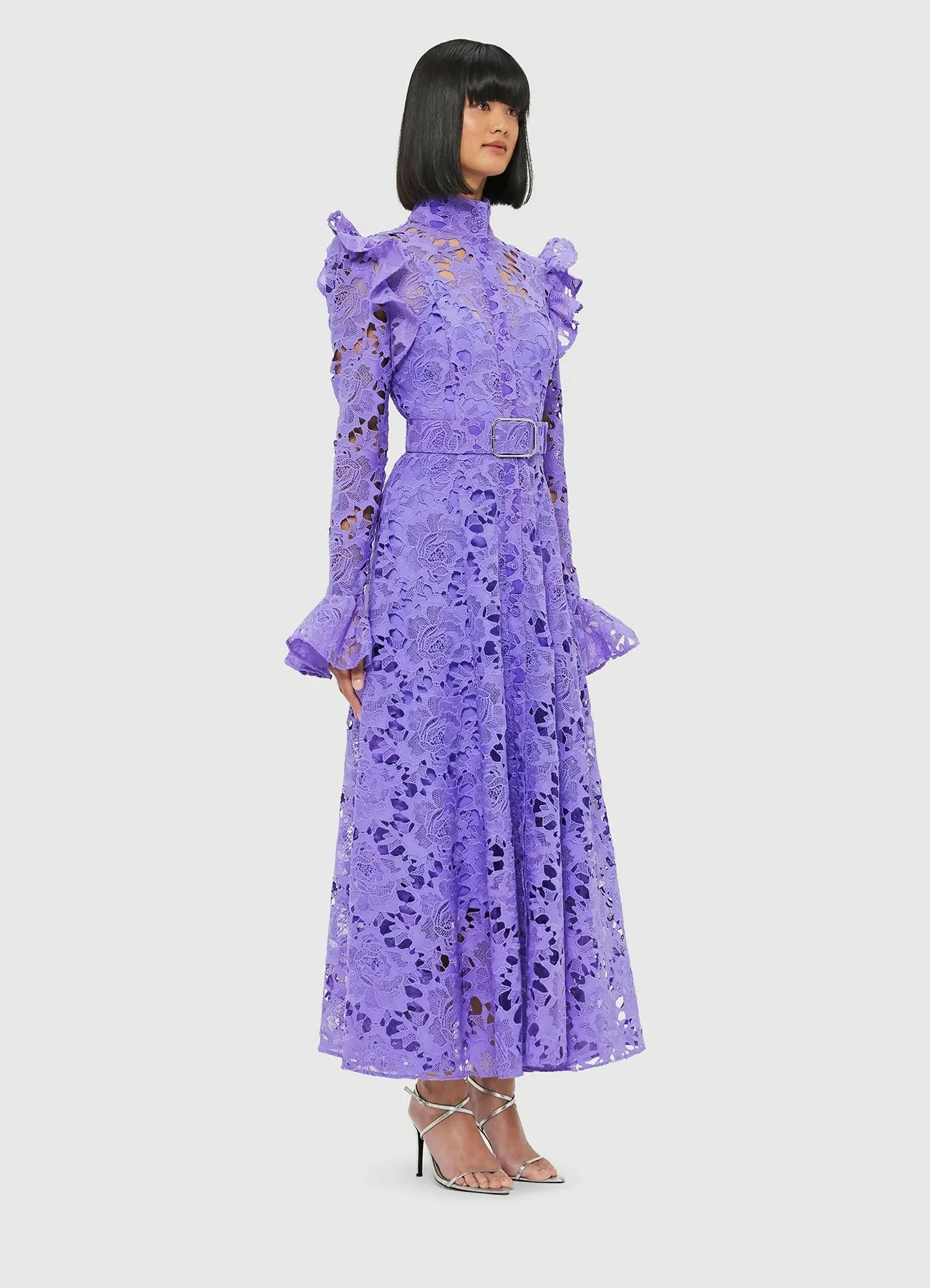 Leo Lin Aliyah Lace Butterfly Sleeve Midi Dress - Lavender