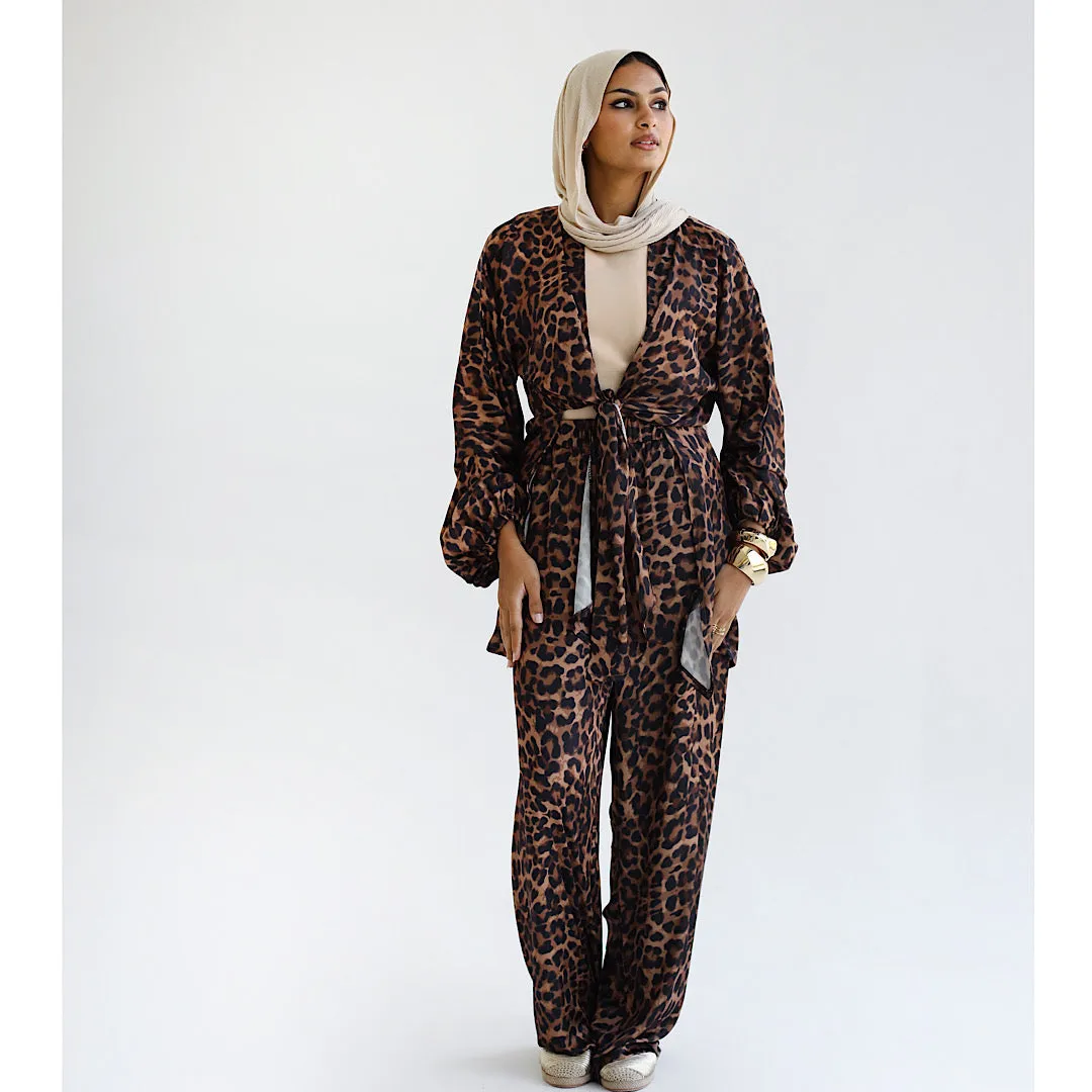 Leopard printed satin matching set