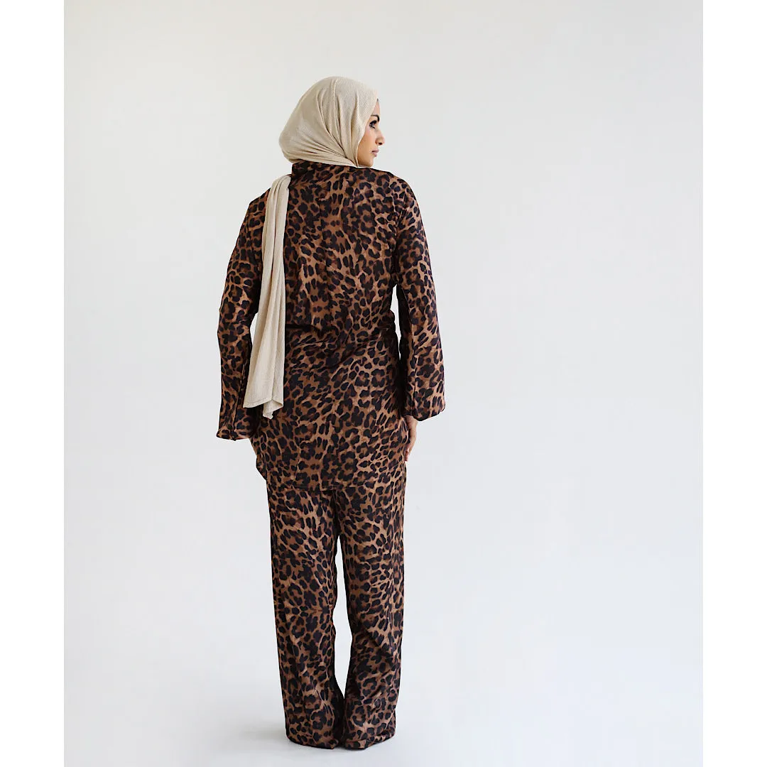 Leopard printed satin matching set