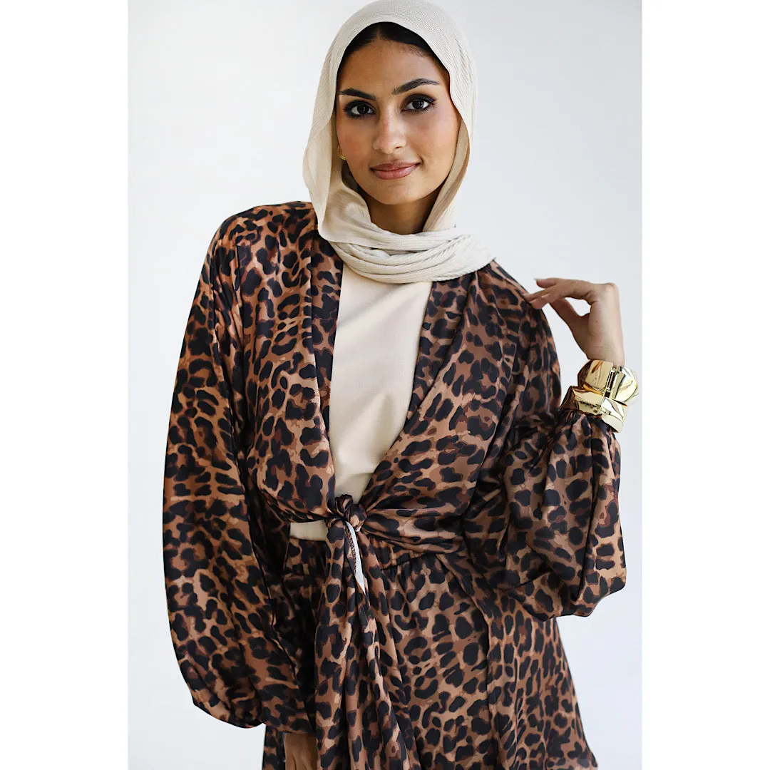 Leopard printed satin matching set