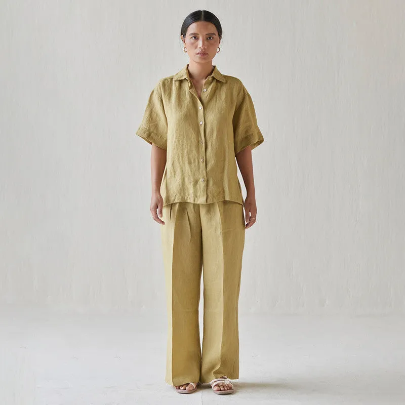 Linen Pant For Women | High Waist | Yellow