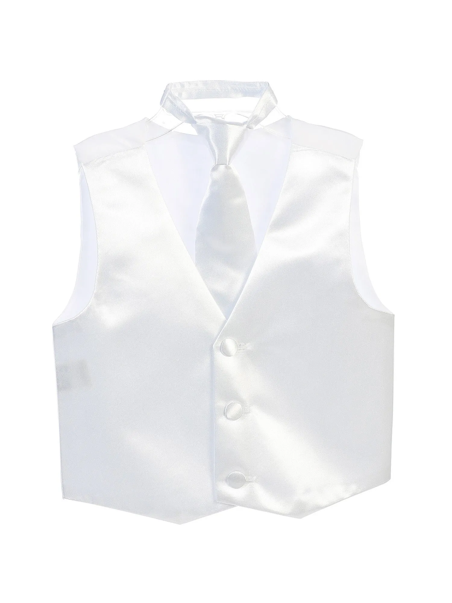 Little Boys White Three Button Satin Vest Tie 2 Pc Set 2-6