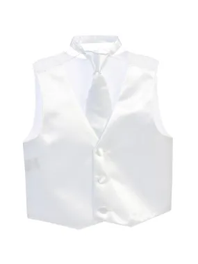 Little Boys White Three Button Satin Vest Tie 2 Pc Set 2-6