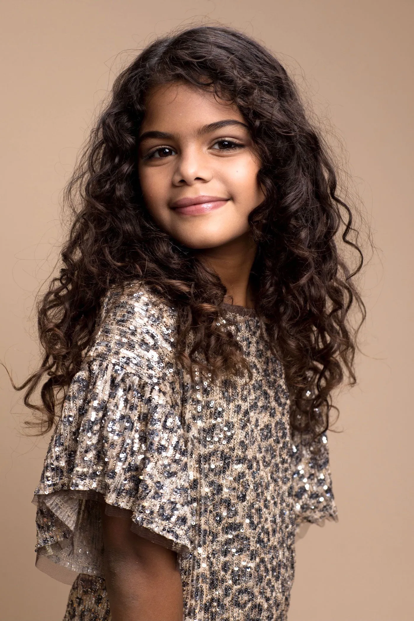 Little Girl's Leopard Print Ruffle Sequin Top