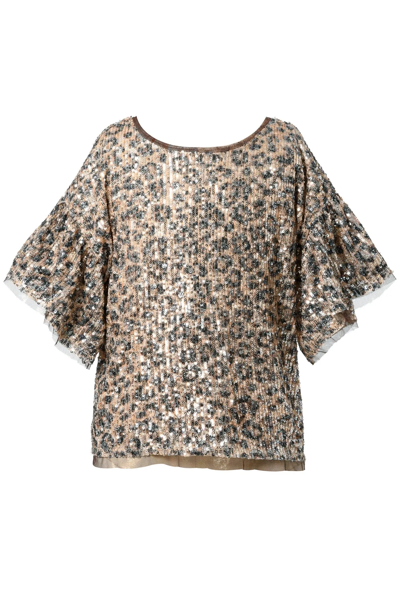 Little Girl's Leopard Print Ruffle Sequin Top