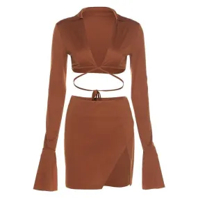 Long flared sleeve skirt set