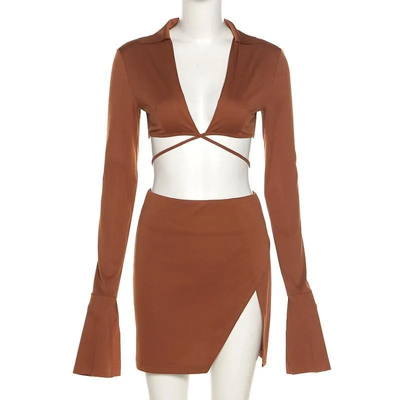 Long flared sleeve skirt set
