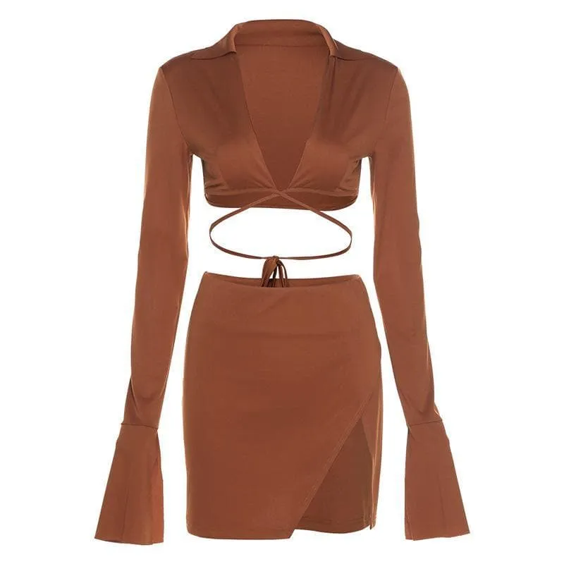 Long flared sleeve skirt set