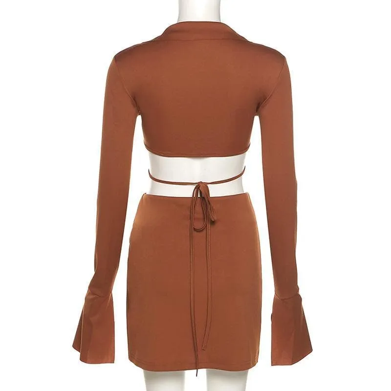 Long flared sleeve skirt set