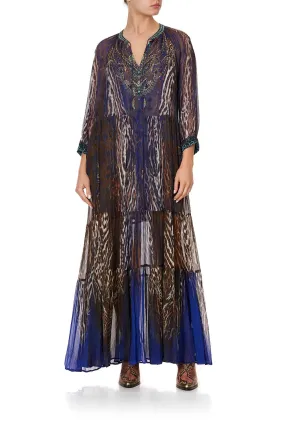 LONG GATHERED PANEL DRESS KOMODO QUEEN