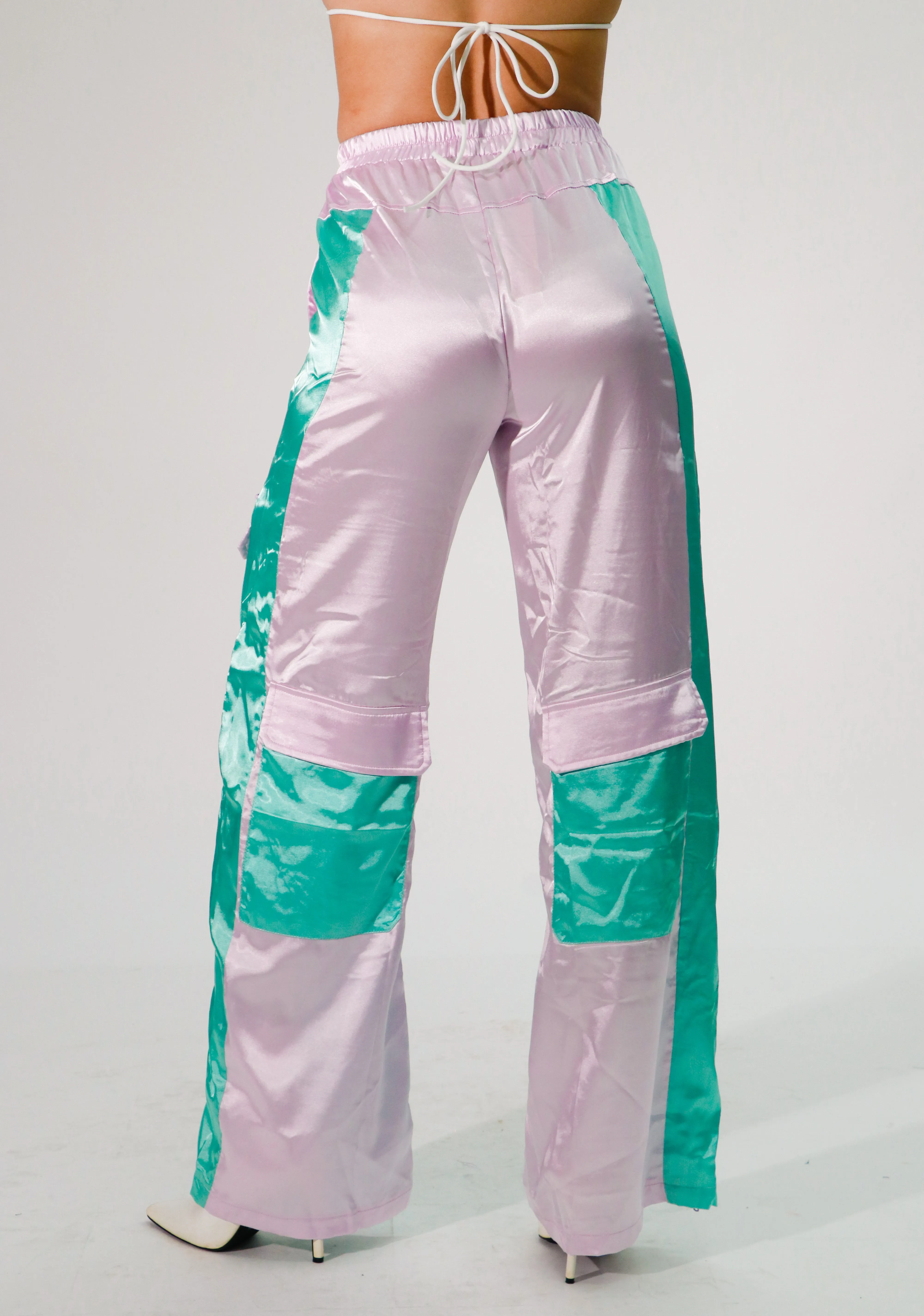 long satin pants with pockets
