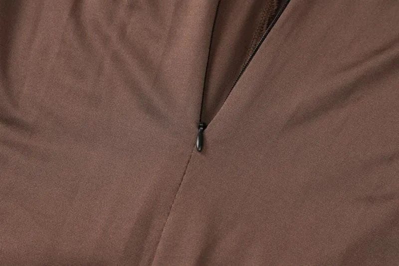 Long sleeve zip-up high neck solid flared jumpsuit