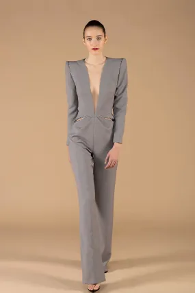 Long-Sleeved Jumpsuit with Padded Shoulders