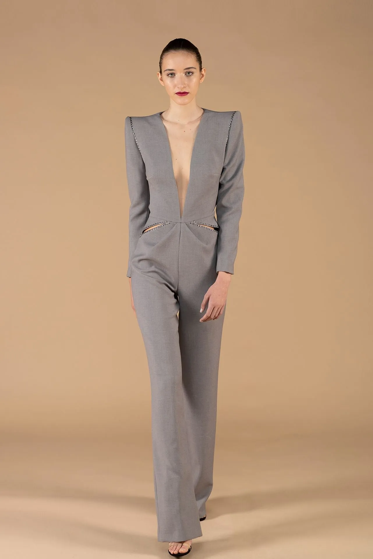 Long-Sleeved Jumpsuit with Padded Shoulders