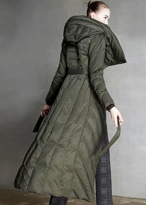 Loose fitting womens parka hooded winter outwear black  tie waist down coat winter