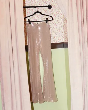 Lucky Streak Beige Semi-Sheer Sequin Flare Pants
