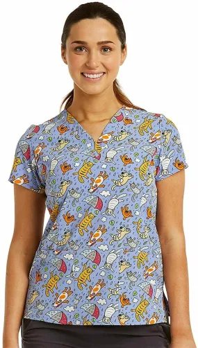 Maevn Women's Stretch V-Neck Print Scrub Top 1767-PPD <br> Sizes S to XL