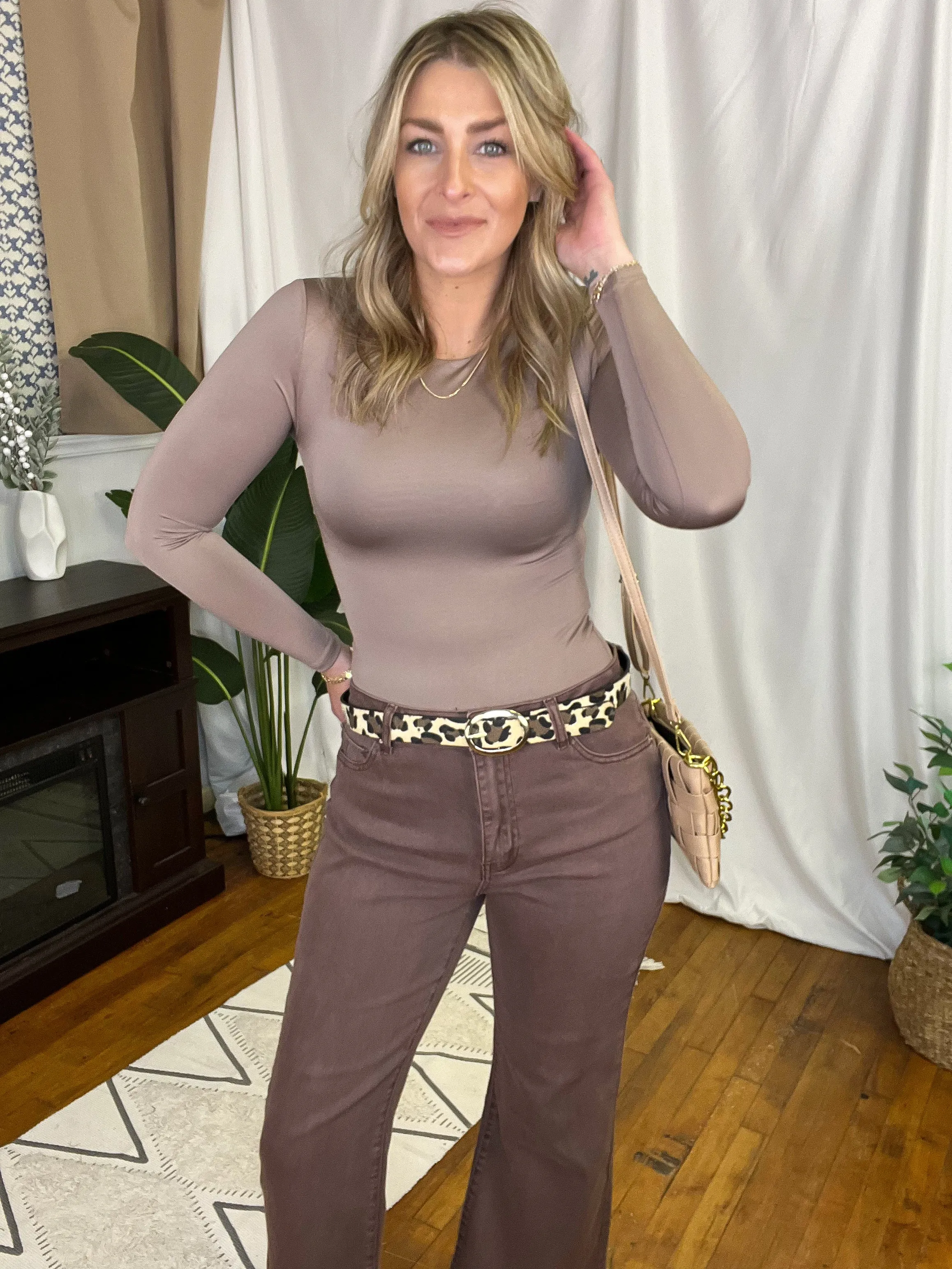 Mahogany High Waist Acid Washed Bootcut Pants