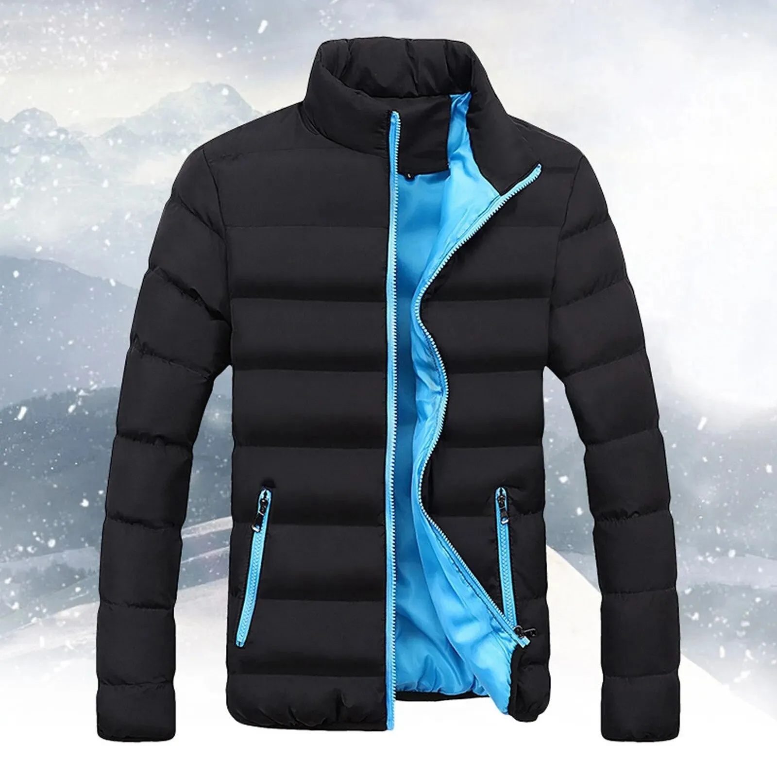 Men Warm Outwear Slim Fit Thick Bubble Coat Casual Jacket Outwear Casual Stand-collar