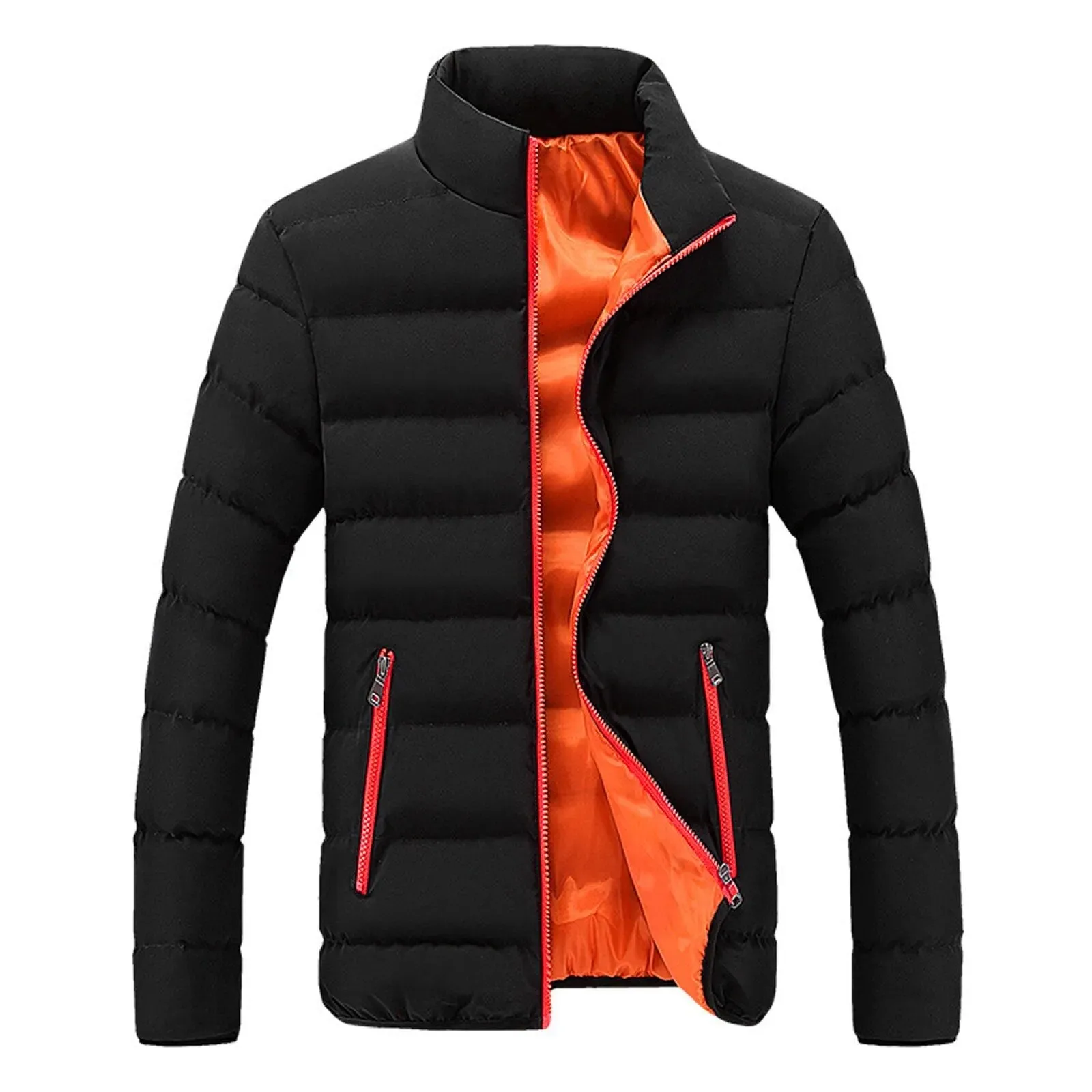 Men Warm Outwear Slim Fit Thick Bubble Coat Casual Jacket Outwear Casual Stand-collar