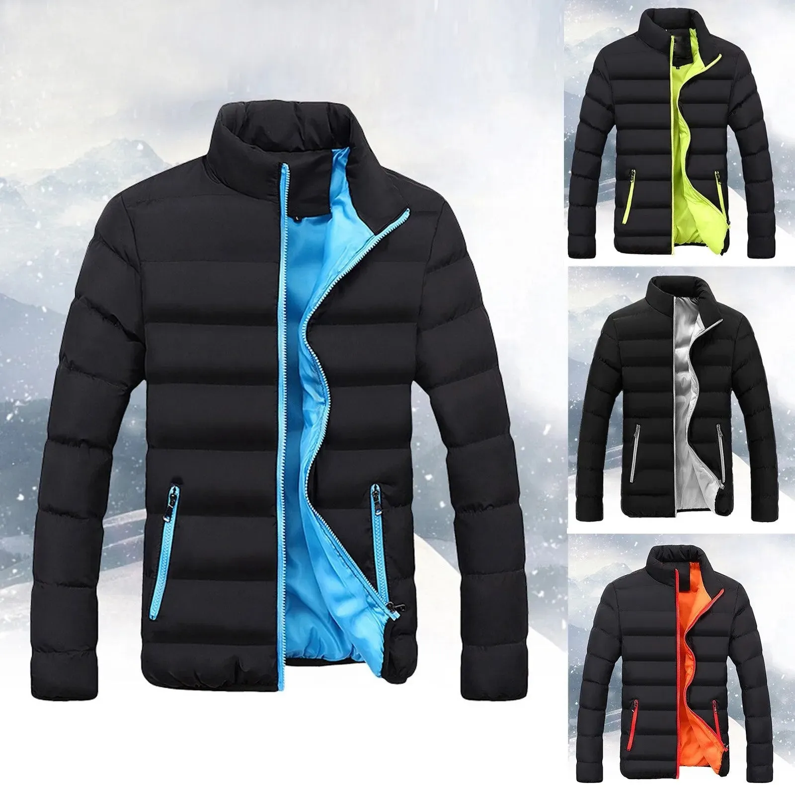Men Warm Outwear Slim Fit Thick Bubble Coat Casual Jacket Outwear Casual Stand-collar