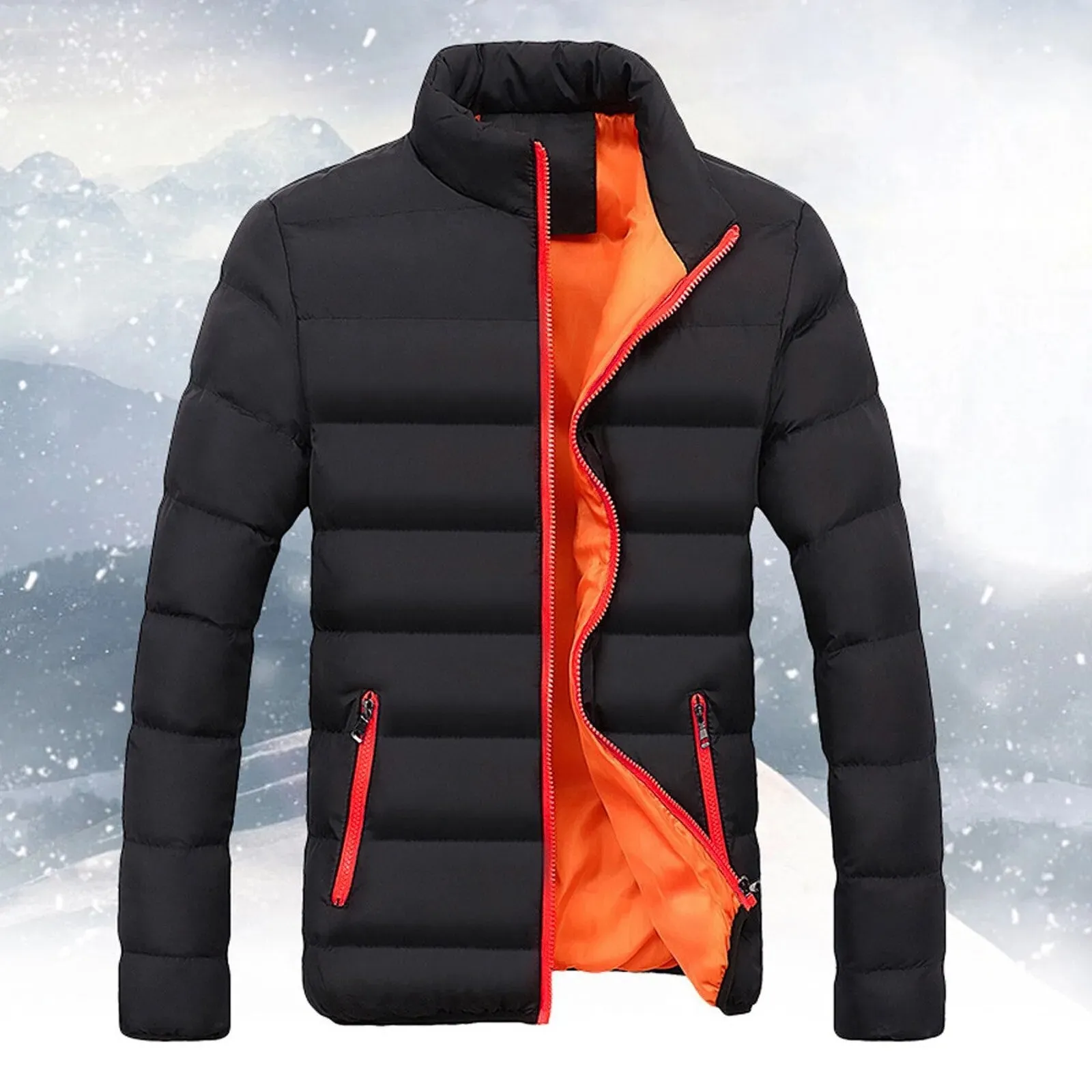 Men Warm Outwear Slim Fit Thick Bubble Coat Casual Jacket Outwear Casual Stand-collar