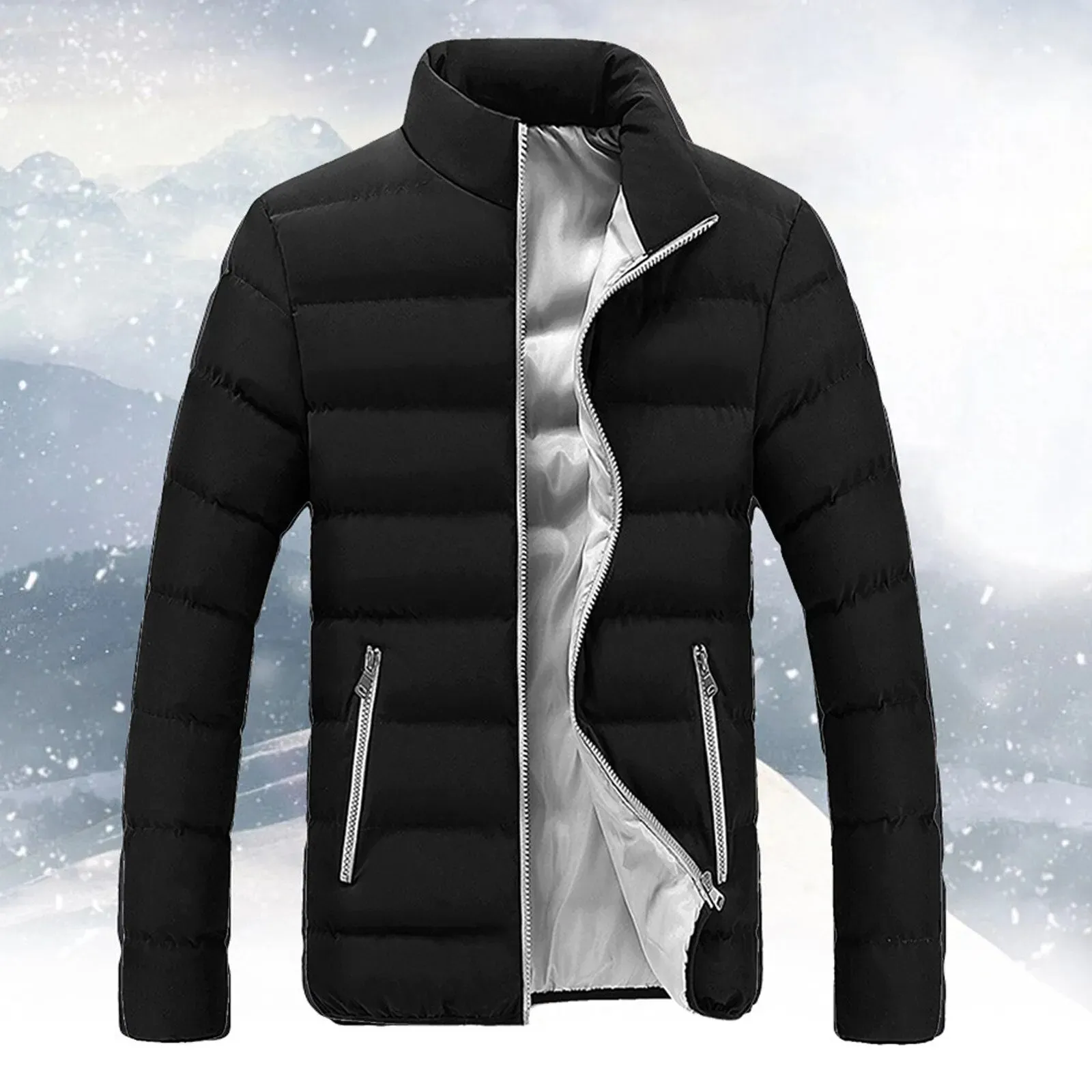 Men Warm Outwear Slim Fit Thick Bubble Coat Casual Jacket Outwear Casual Stand-collar