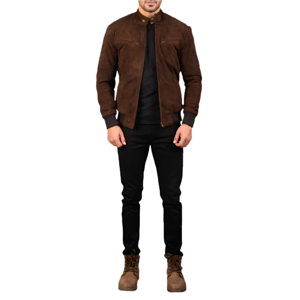 Men's Brown Suede Bomber Jacket