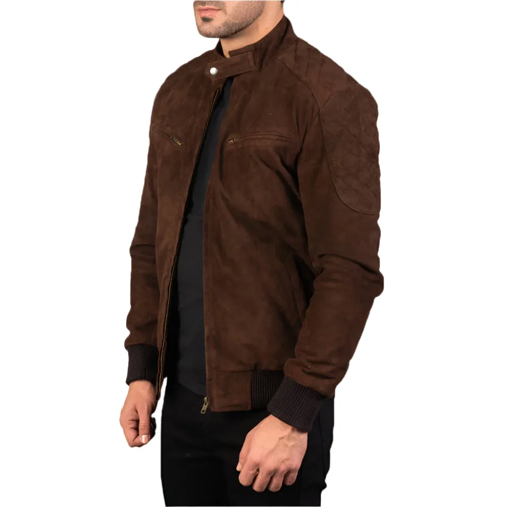 Men's Brown Suede Bomber Jacket