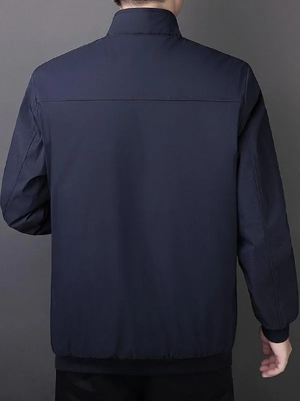 Men's Solid Color Funnel Neck Zip Up Thermal Lined Fleece Jacket, Regular Fit Casual Long Sleeve Zip Front Outerwear for Fall & Winter, Men's Clothes for Daily Wear