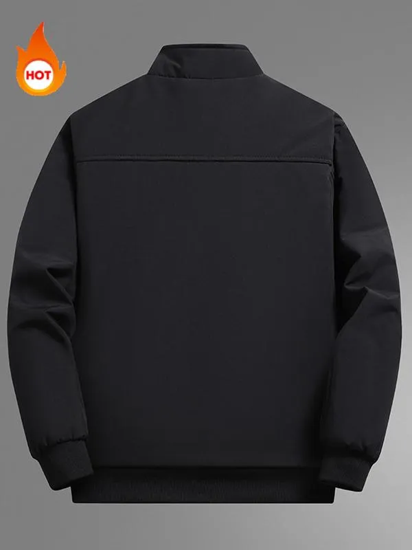 Men's Solid Color Funnel Neck Zip Up Thermal Lined Fleece Jacket, Regular Fit Casual Long Sleeve Zip Front Outerwear for Fall & Winter, Men's Clothes for Daily Wear