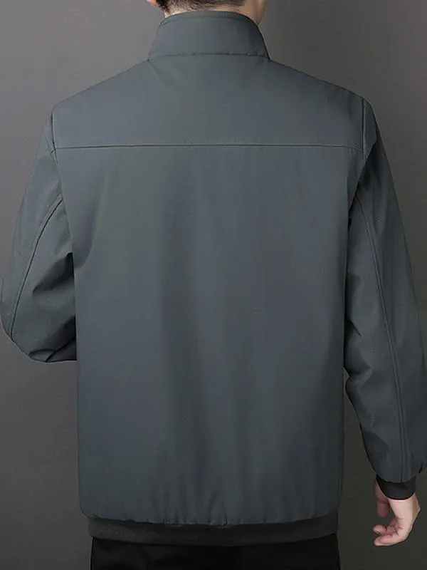 Men's Solid Color Funnel Neck Zip Up Thermal Lined Fleece Jacket, Regular Fit Casual Long Sleeve Zip Front Outerwear for Fall & Winter, Men's Clothes for Daily Wear