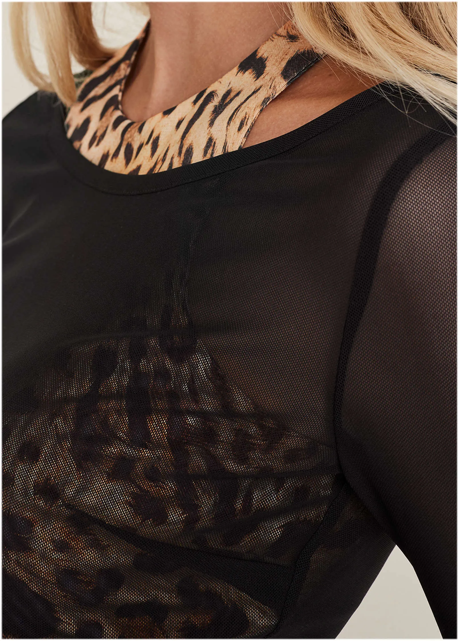 Mesh Overlay Top - Vintage Leopard