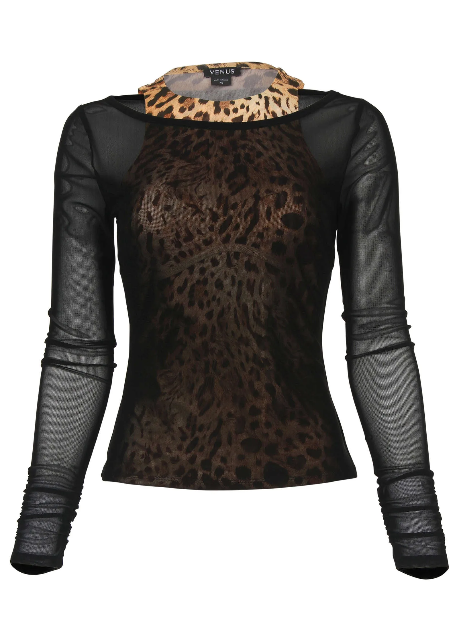 Mesh Overlay Top - Vintage Leopard