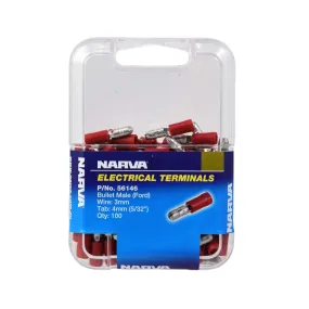 Narva 4.0mm Male Bullet Terminal Red (100 Pack) - 56146