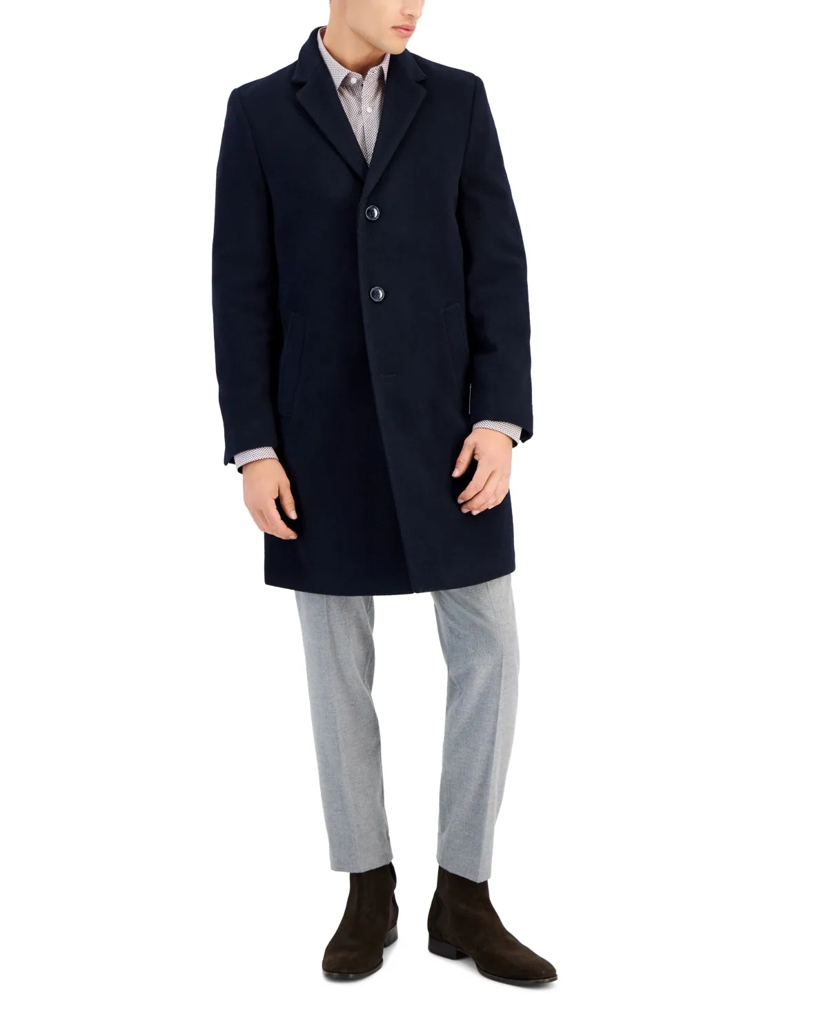 Nautica Mens Regular fit Overcoat Coat 42 L Blue Solid