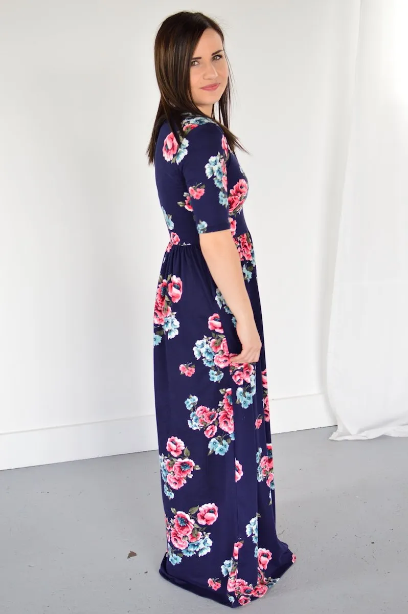 Navy Floral Maxi with Nursing Option