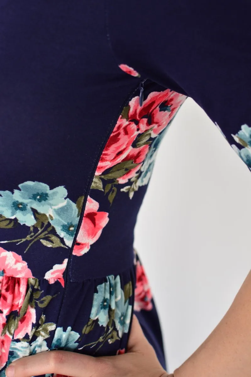 Navy Floral Maxi with Nursing Option