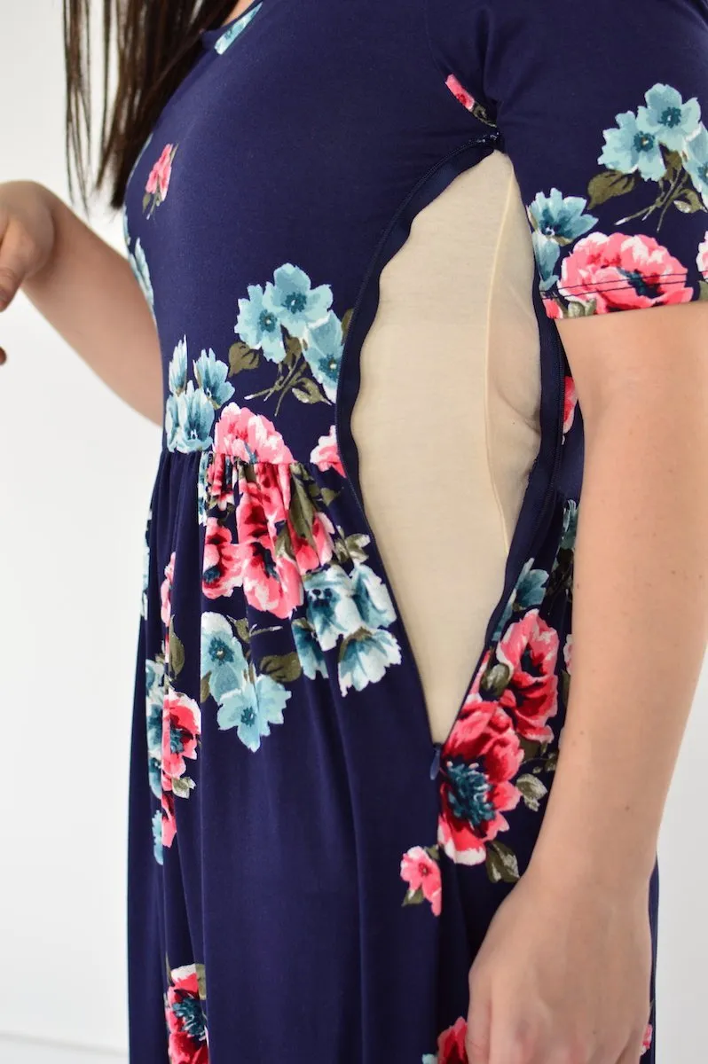 Navy Floral Maxi with Nursing Option