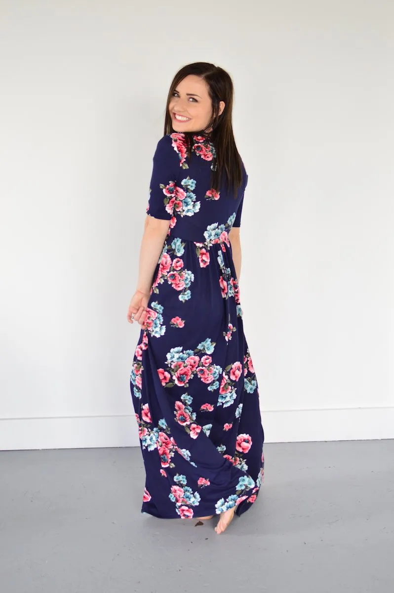 Navy Floral Maxi with Nursing Option