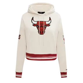 NBA CHICAGO BULLS RETRO CLASSIC WOMEN'S CROPPED PO HOODIE (EGGSHELL/ RED)