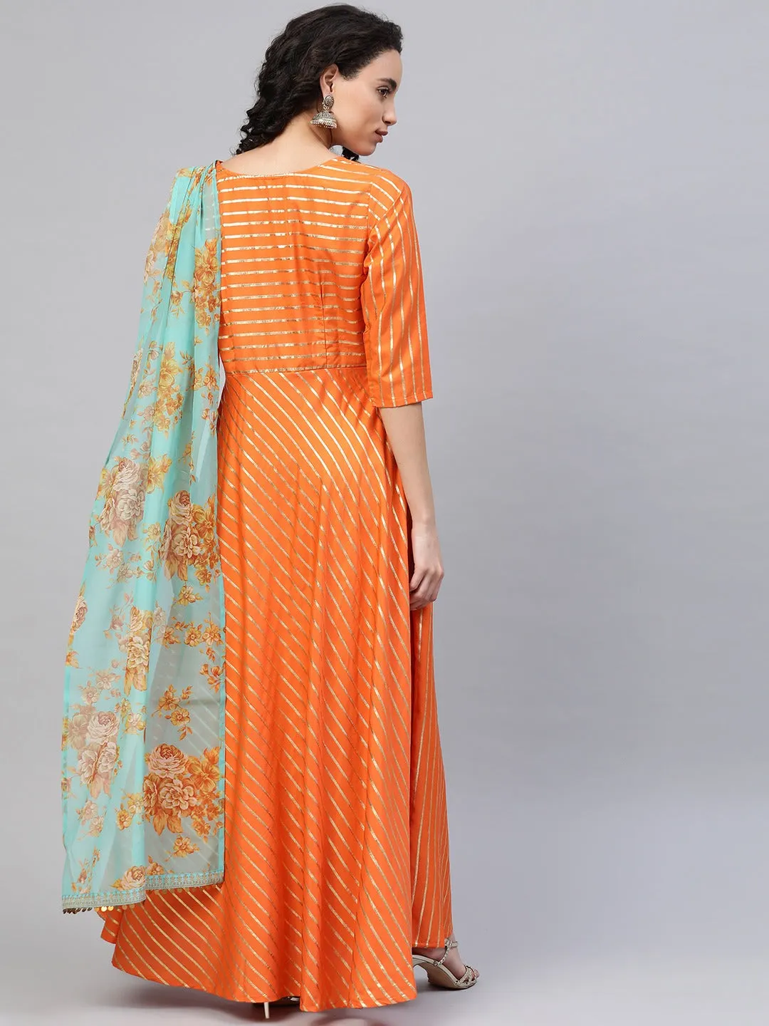 Orange & Gold Draped Ethnic Dress