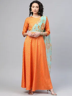Orange & Gold Draped Ethnic Dress