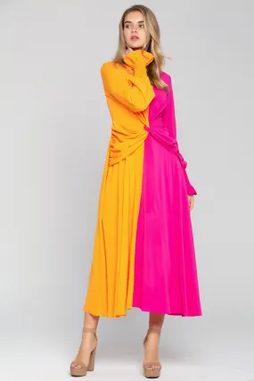 Orange and Pink Cinched Maxi Dress